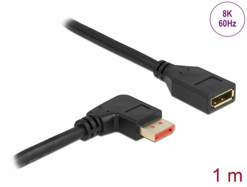Imagine Cablu prelungitor Displayport 8K60Hz/4K240Hz HDR unghi dreapta/drept T-M 1m, Delock 87077