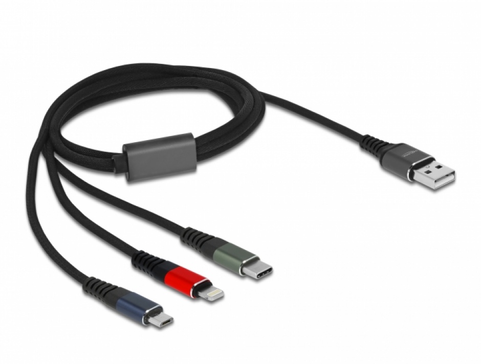 Imagine Cablu de incarcare USB-A la Lightning / Micro USB / USB Type C 1m, Delock 87277