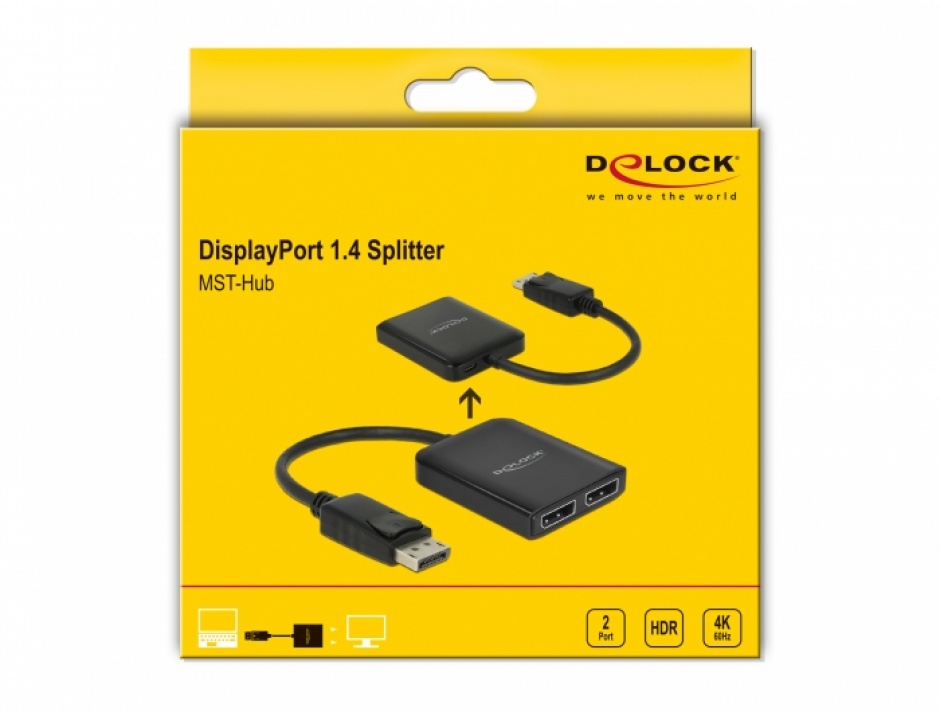 Imagine Multiplicator DisplayPort 1.4 la 2 x DisplayPort MST, Delock 87768