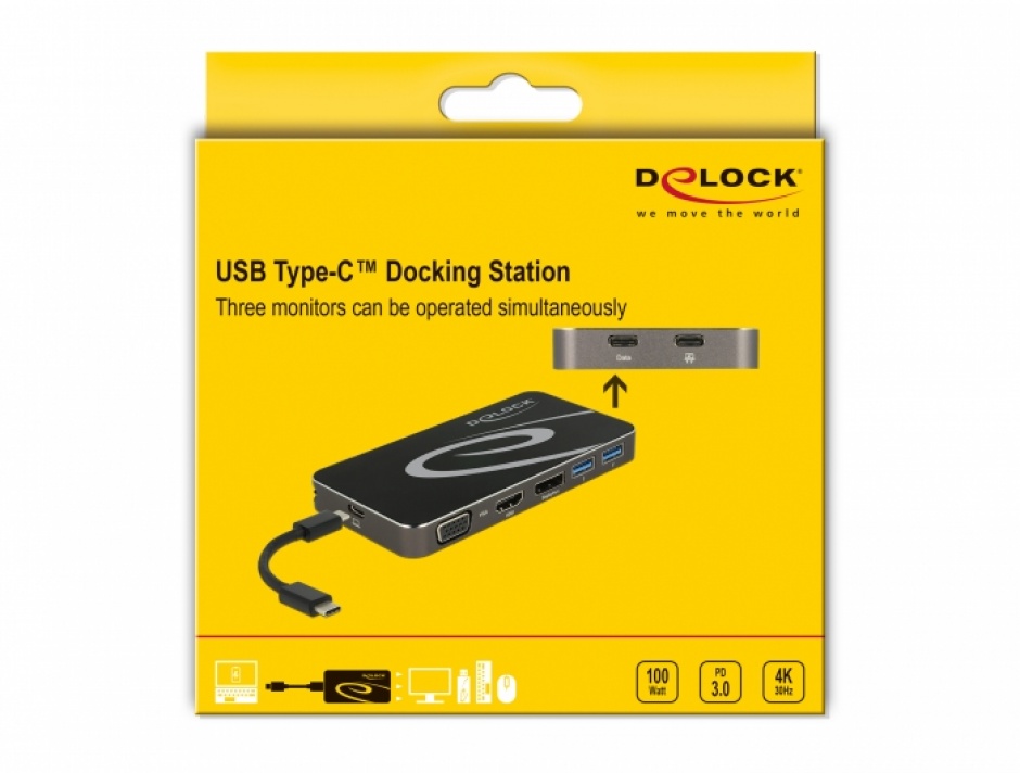 Imagine Docking station USB Type-C 3.2 la 4K HDMI/DP/VGA/USB Hub/PD 3.0, Delock 87773