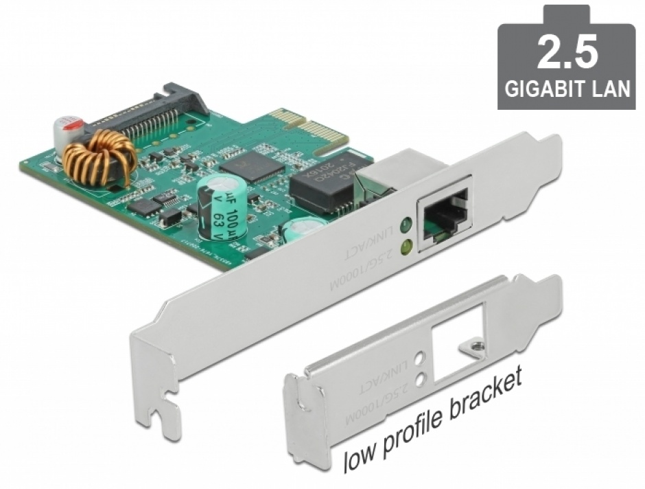 Imagine PCI Express x1 la 1 x RJ45 2.5 Gigabit LAN PoE+ RTL8125, Delock 89139