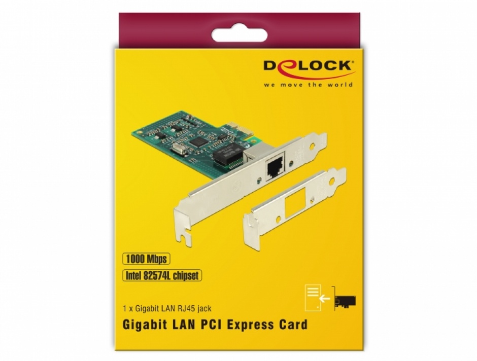 Imagine PCI Express la 1 x Gigabit LAN chipset Intel 82574L, Delock 89943