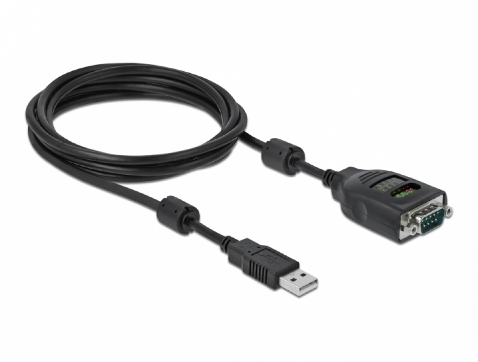 Imagine Cablu USB-A la Serial RS-232 DB9 FTDI cu LED 2m, Delock 90497