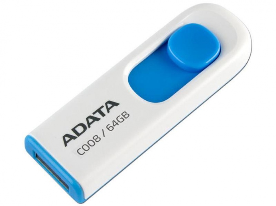 Imagine USB Stick ADATA C008 64GB USB 2.0 retractabil Alb/Blue, AC008-64G-RWE