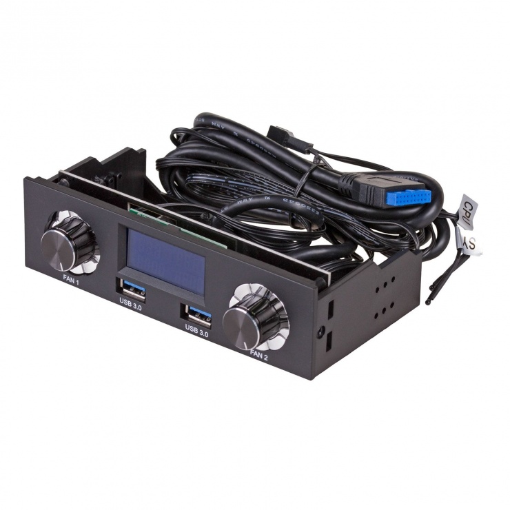 Imagine Front panel 5.25" cu LCD + fan control + 2 x USB 3.0, AK-CA-24