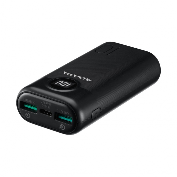 Imagine Power bank 10000mAh Quick Charge 3.0 + PD 22.5W, 2 x USB & 1 x USB-C 3A Negru, A-DATA AP10000QCD-DGT