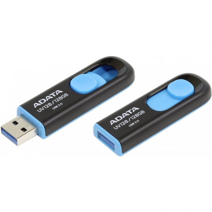 Imagine Stick USB 3.1 128GB UV128 retractabil Negru/Bleu, ADATA AUV128-128G-RBE