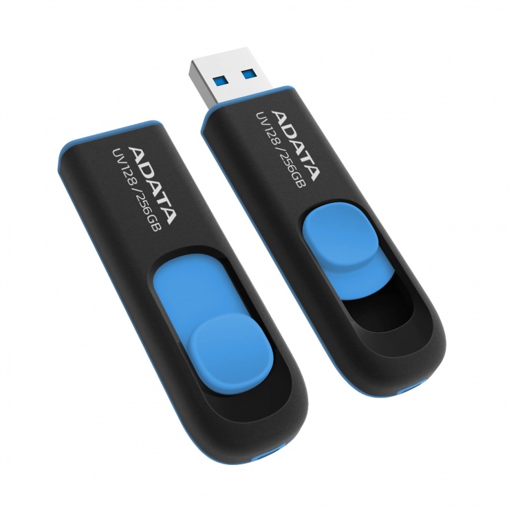 Imagine Stick USB 3.1 256GB UV128 retractabil Negru/Bleu, ADATA