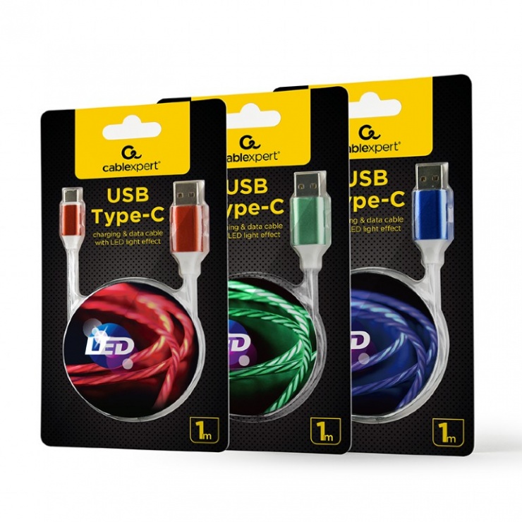 Imagine Cablu USB la iPhone Lightning LED light effect 1m. Gembird CC-USB-8PLED-1M