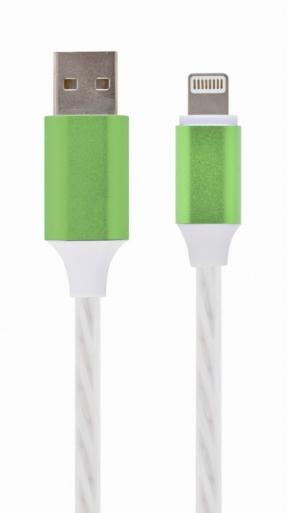 Imagine Cablu USB la iPhone Lightning LED light effect 1m. Gembird CC-USB-8PLED-1M-green