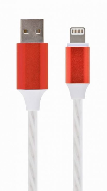 Imagine Cablu USB la iPhone Lightning LED light effect 1m. Gembird CC-USB-8PLED-1M-red