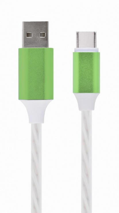 Imagine Cablu USB 2.0 la USB type C LED light effect 1m. Gembird CC-USB-CMLED-1M-green