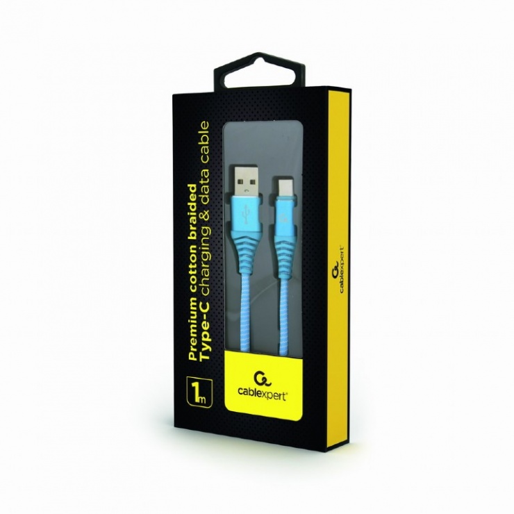 Imagine Cablu USB 2.0 la USB-C Turcoaz brodat 1m, Gembird CC-USB2B-AMCM-1M-VW