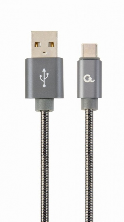Imagine Cablu USB2.0-A la USB-C metalic spiral Premium 2m Metalic/Gri, Gembird CC-USB2S-AMCM-2M-BG