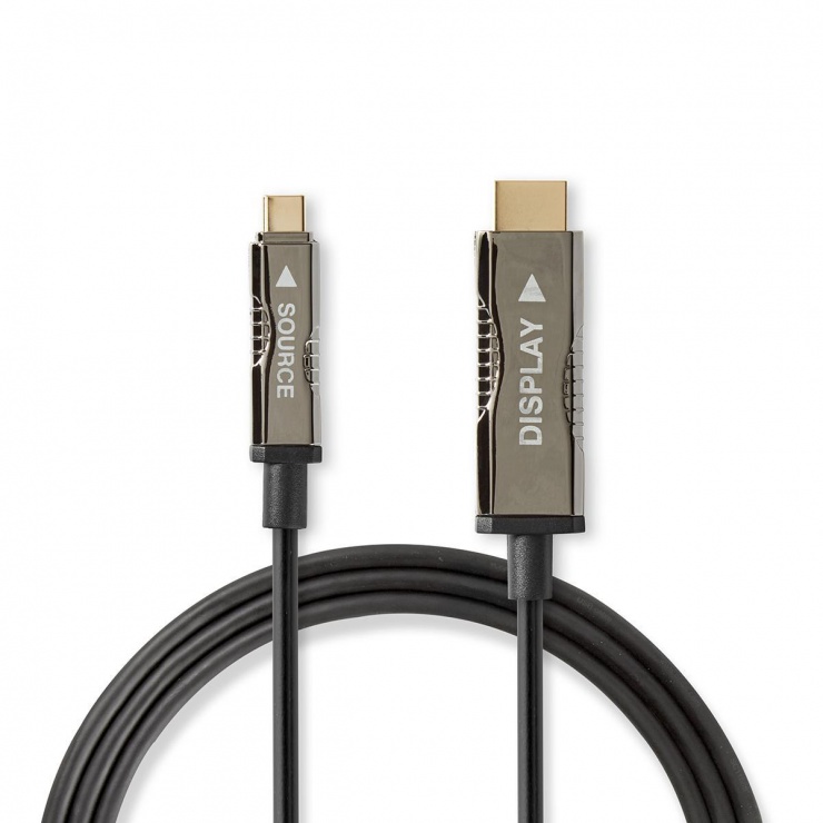 Imagine Cablu activ optic USB Type-C la HDMI T-T 15m, Nedis CCBG6410BK150