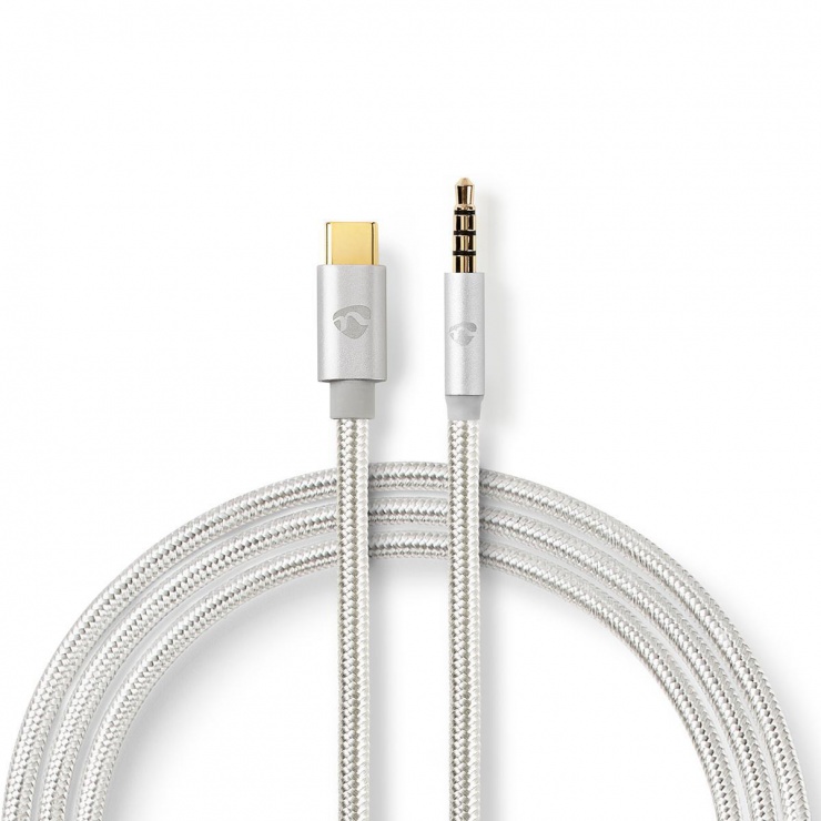 Imagine Cablu brodat USB 2.0 type C la jack 3.5mm T-T 1m, Nedis CCTB65940AL10