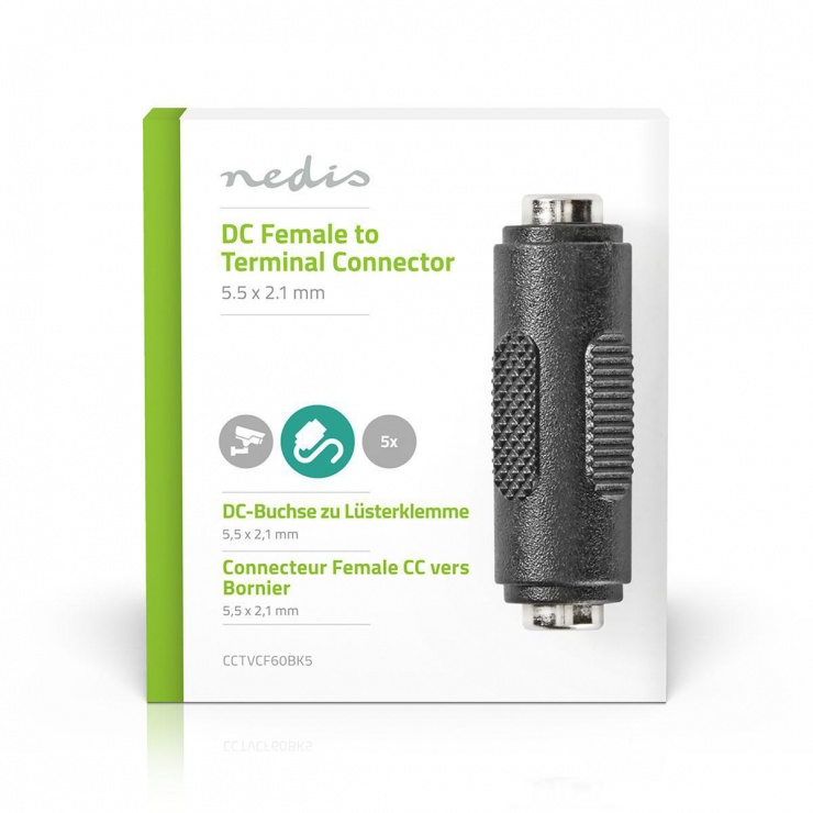 Imagine Adaptor de alimentare DC 5.5 x 2.1 mm M-M, Nedis CCTVCF60BK5