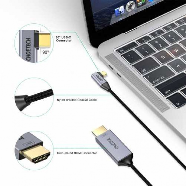 Imagine Cablu audio video USB type C unghi la HDMI 4K@60Hz T-T 1.8m, CABLE-USBC/HDMI-CH1803/1.8-CHO
