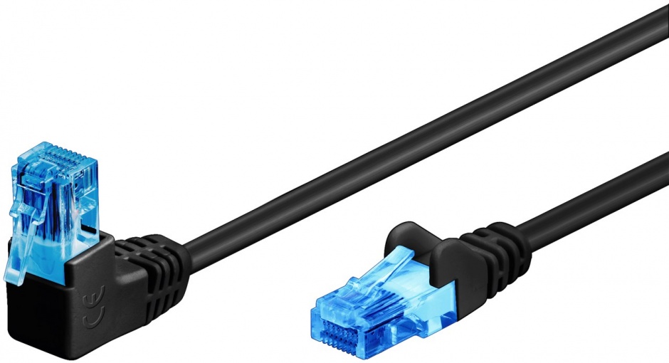 Imagine Cablu de retea cat 6A UTP cu 1 unghi 90 grade 10m Negru, Goobay G51533
