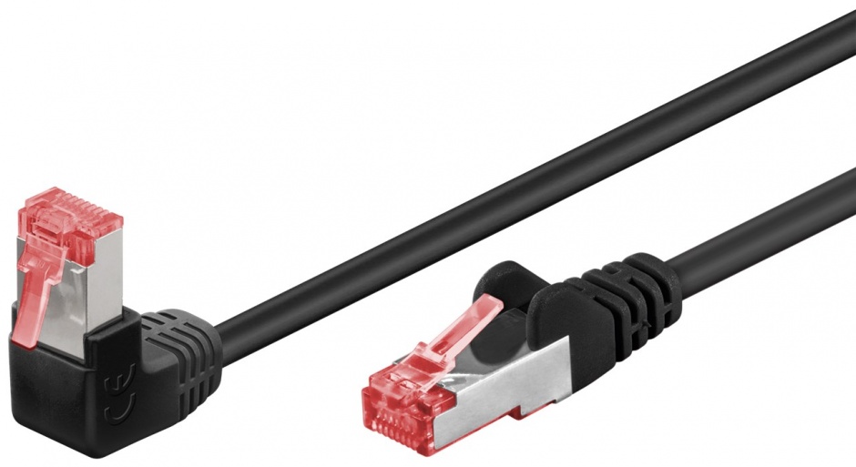 Imagine Cablu de retea cat 6 SFTP cu 1 unghi 90 grade 2m Negru, Goobay G51544