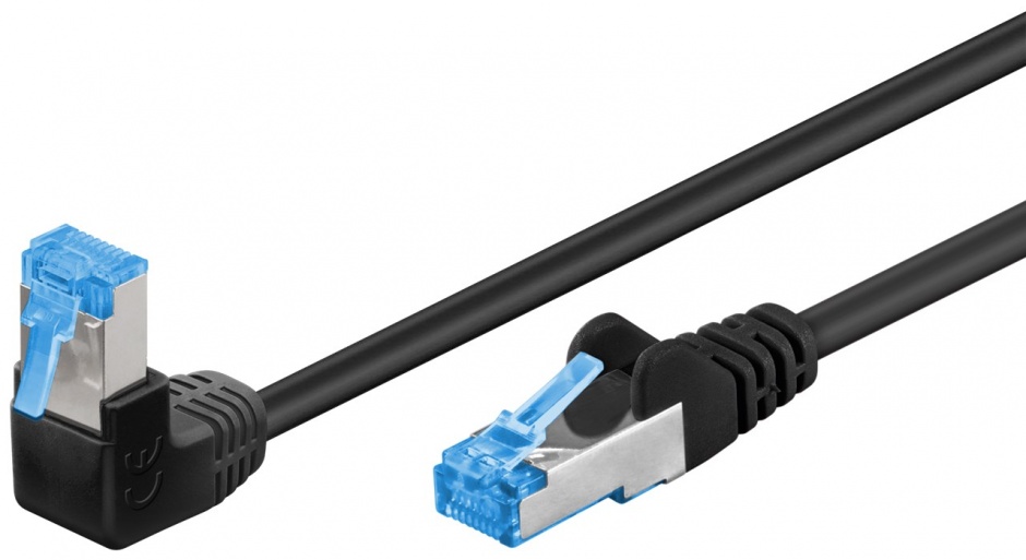Imagine Cablu de retea cat 6A SFTP LSOH cu 1 unghi 90 grade 10m Negru, Goobay G51561