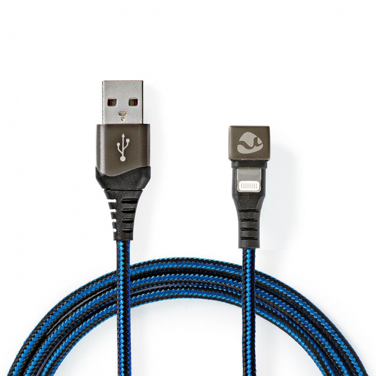 Imagine Cablu de date si incarcare USB-A la Apple Lightning MFI unghi 180 grade 1m, Nedis GCTB39300AL10