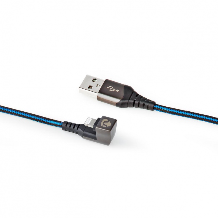 Imagine Cablu de date si incarcare USB-A la Apple Lightning MFI unghi 180 grade 2m, Nedis GCTB39300AL20
