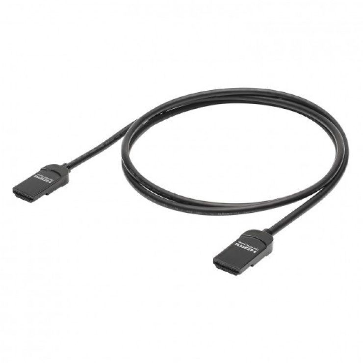 Imagine Cablu HDMI cu Ethernet Slim 4K60Hz HDR T-T 0.75m Negru, HI-HDSL-0075