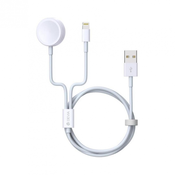 Imagine Cablu de date si incarcare USB la iPhone Lightning + incarcare wireless, Devia