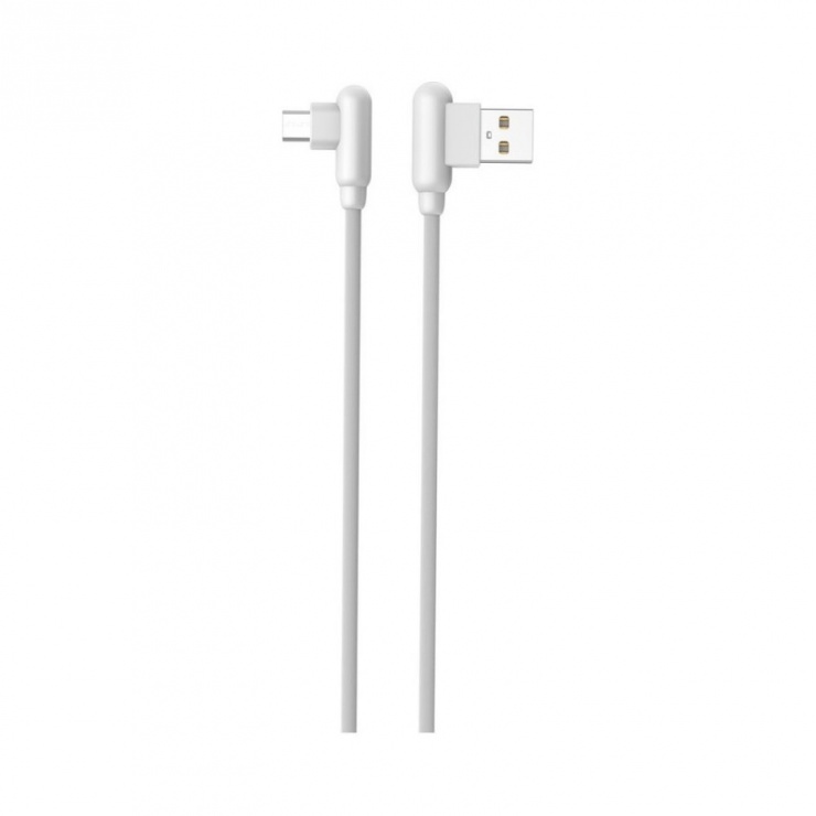 Imagine Cablu micro USB-B la USB 2.0 T-T unghi 90 grade 1m Alb, GC-45