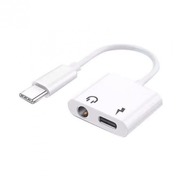 Imagine Adaptor date + incarcare USB type C la USB type C + jack 3.5mm T-M 0.15m Alb, XO NB172-D