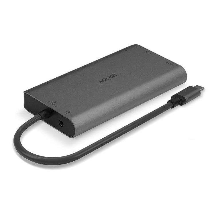 Imagine Mini Laptop Docking USB 3.2 Type C la 4K HDMI & DP + USB 3.2 + Gigabit + SD + Audio cu PD 3.0/100W, Lindy L43323