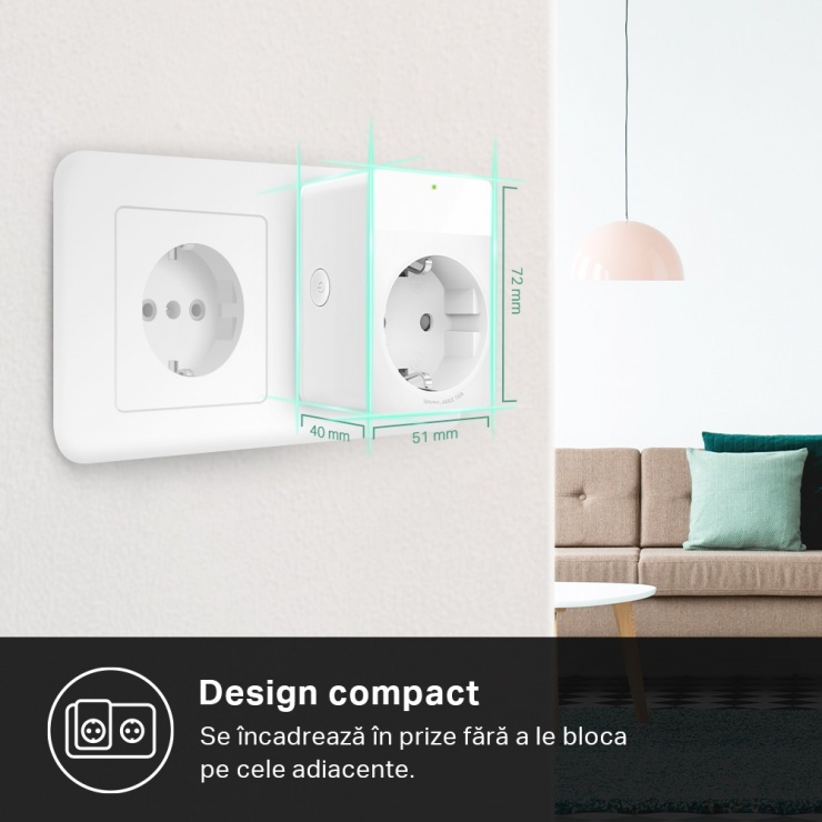 Imagine Priza inteligenta Wi-Fi Slim Kasa Smart 16A cu monitorizarea energiei, TP-LINK KP115