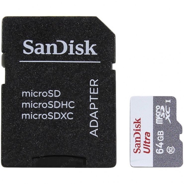 Imagine Card de memorie  Ultra MicroSDXC 64GB clasa 10 + adaptor SD, Sandisk SDSQUNR-064G-GN6TA