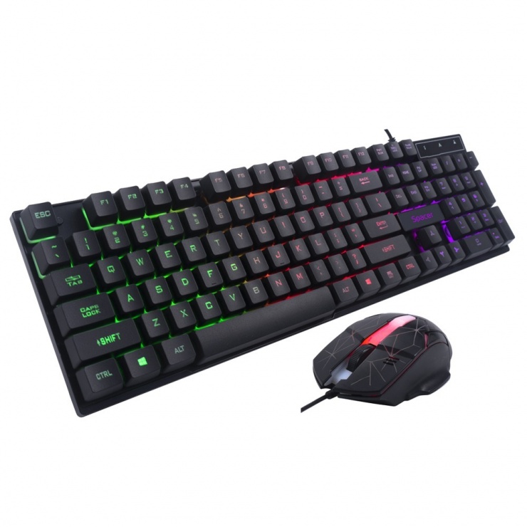 Imagine Kit tastatura si mouse USB Gaming RGB, Spacer SP-GK-01