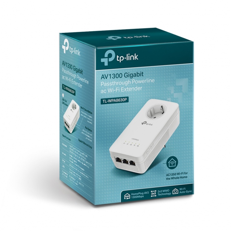 Imagine Amplificator Powerline Gigabit 3 porturi AV1300, TP-LINK TL-WPA8630P