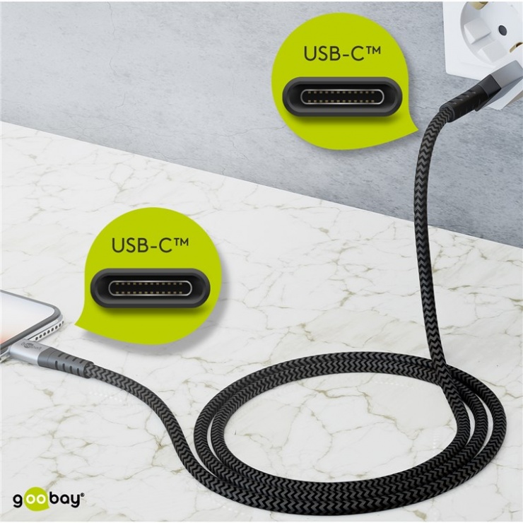Imagine Cablu USB 2.0 type C la type C T-T 3A 1m, Goobay G49302