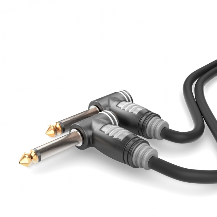 Imagine Cablu audio jack 6.35mm mono unghi 90 grade 1.5m T-T Negru, HBA-6A-0150