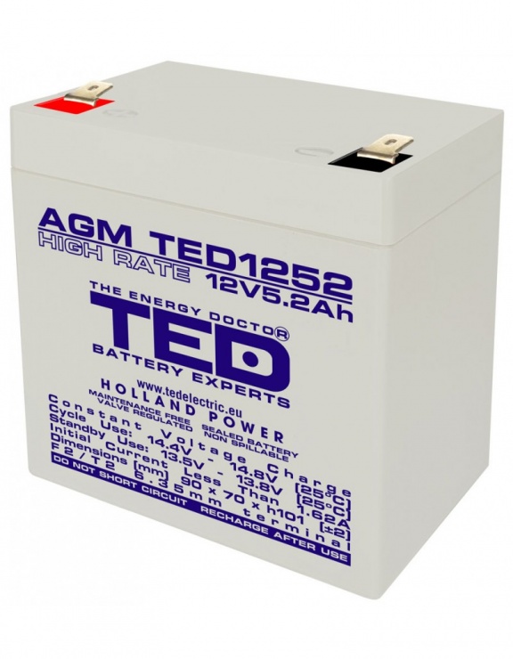 Imagine Acumulator pentru UPS AGM VRLA 12V 5.2A, TED1252