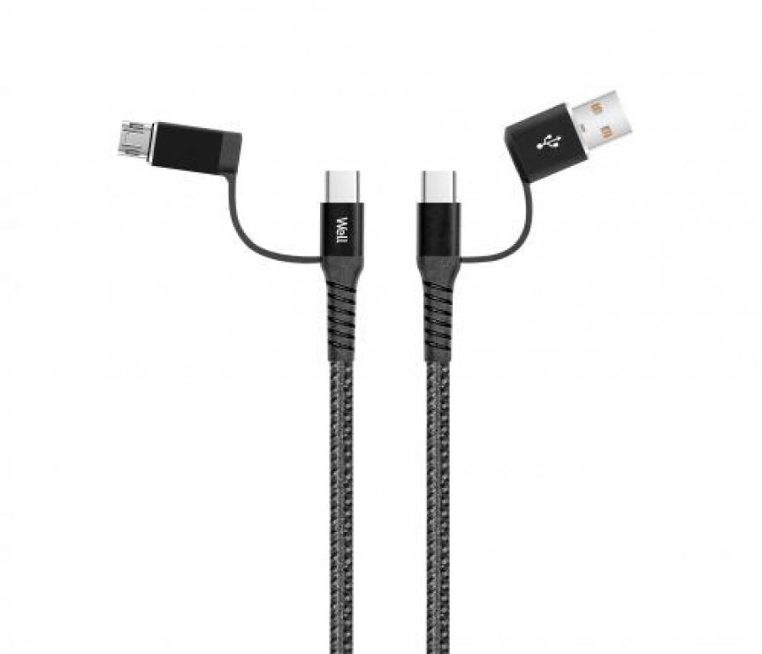 Imagine Cablu de incarcare si date 4 in 1 USB 2.0 Negru 1m, CABLE-USBC/USBC/U-1GY02-WL