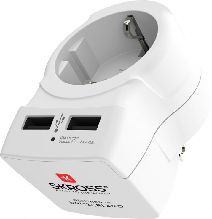 Imagine Adaptor priza Europa/Schuko la USA + 2 x USB-A, Skross 1.500281