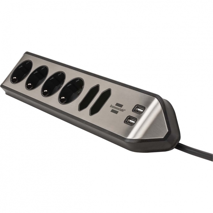 Imagine Prelungitor cu 6 prize Schuko + 2 x Euro + 2 x USB 2m, Brennenstuhl 1153590610
