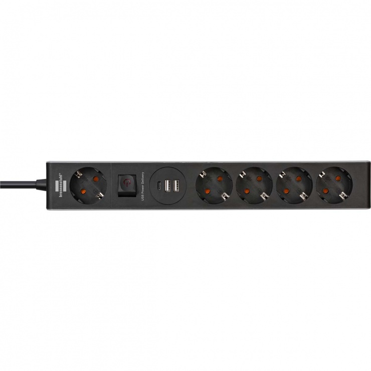 Imagine Prelungitor cu switch 5 x Schuko + 1 x USB type C + 2 x USB 2.4A 1.5m, Brennenstuhl 1159780615