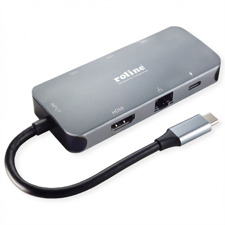 Imagine Docking station USB 3.2 Gen2 Type C la HDMI 4K30Hz/2x USB 3.2-A/1x USB Type C PD 100W/Gigabit LAN, Roline 12.02.1121