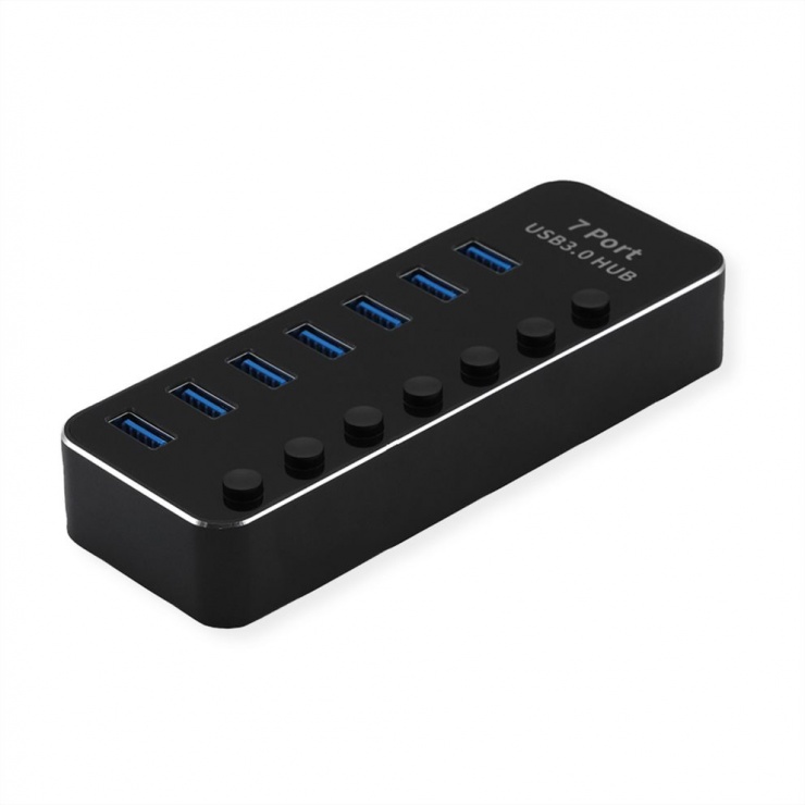 Imagine HUB USB 3.2 Gen1 la 7 x USB-A cu switch On/OFF, Roline 14.02.5057