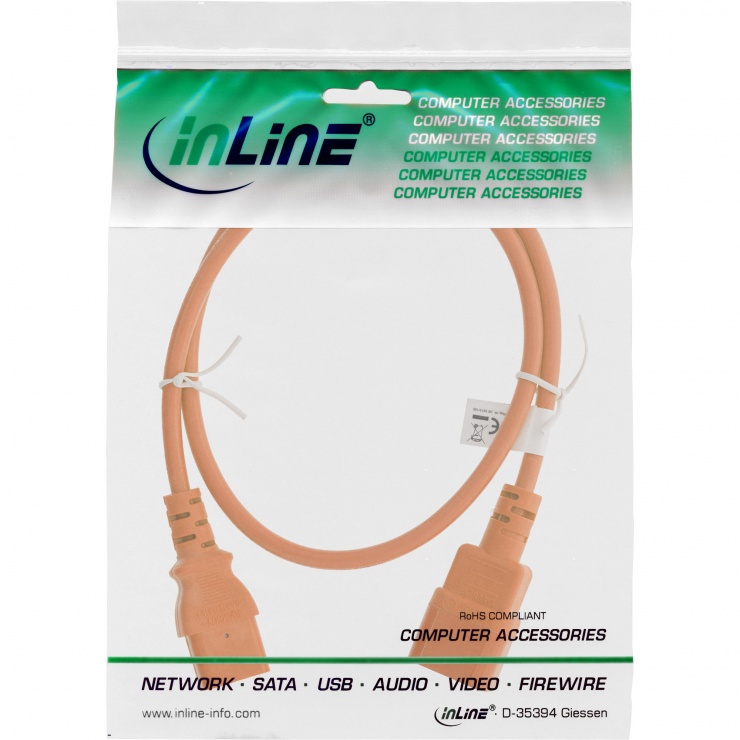 Imagine Cablu prelungitor alimentare C13 la C14 1.5m Orange, Inline IL16504O