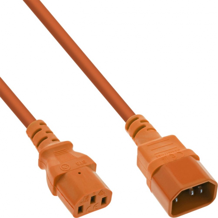 Imagine Cablu prelungitor alimentare C13 la C14 0.5m Orange, Inline IL16505O
