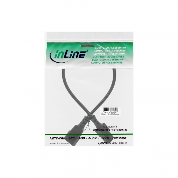 Imagine Cablu prelungitor alimentare C13 la C14 0.3m Negru, Inline IL16603A