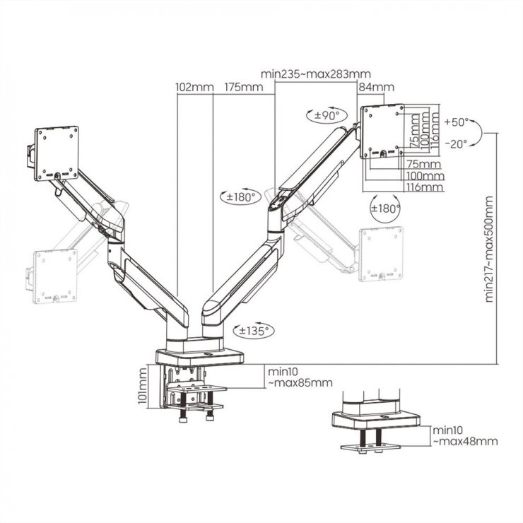 Imagine Suport masa pentru 2 monitoare 17"-35" max.20kg, Roline 17.03.1109