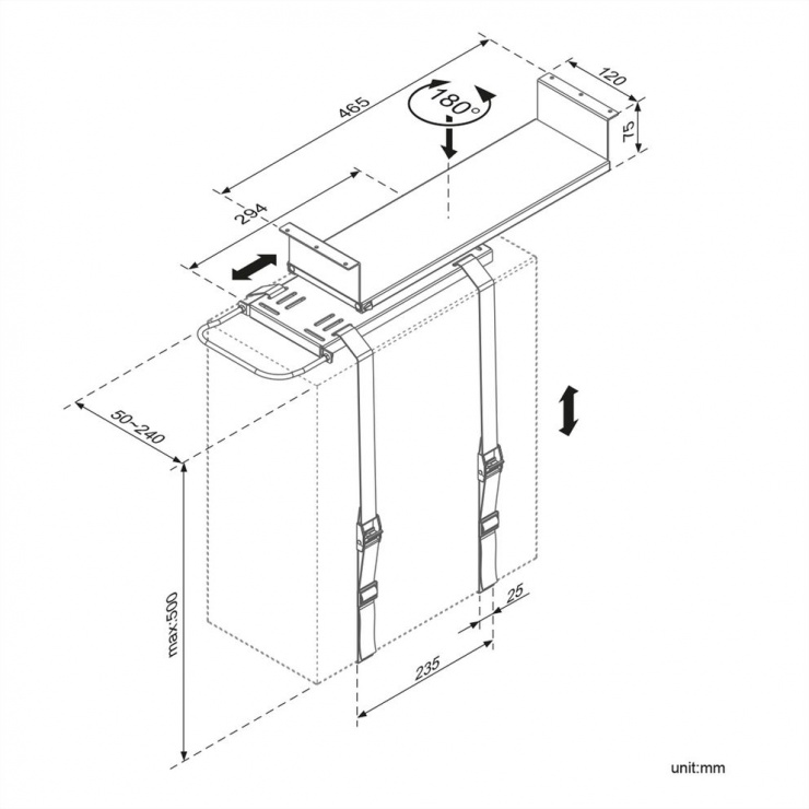 Imagine Suport PC sub masa extensibil/rotativ Negru , Roline 17.03.1136